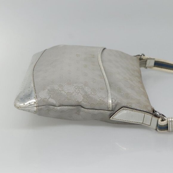 GUCCI GG Canvas Sherry Line Shoulder Bag Gray Silver blue 145857 Auth bs23771 - Picture 5 of 16